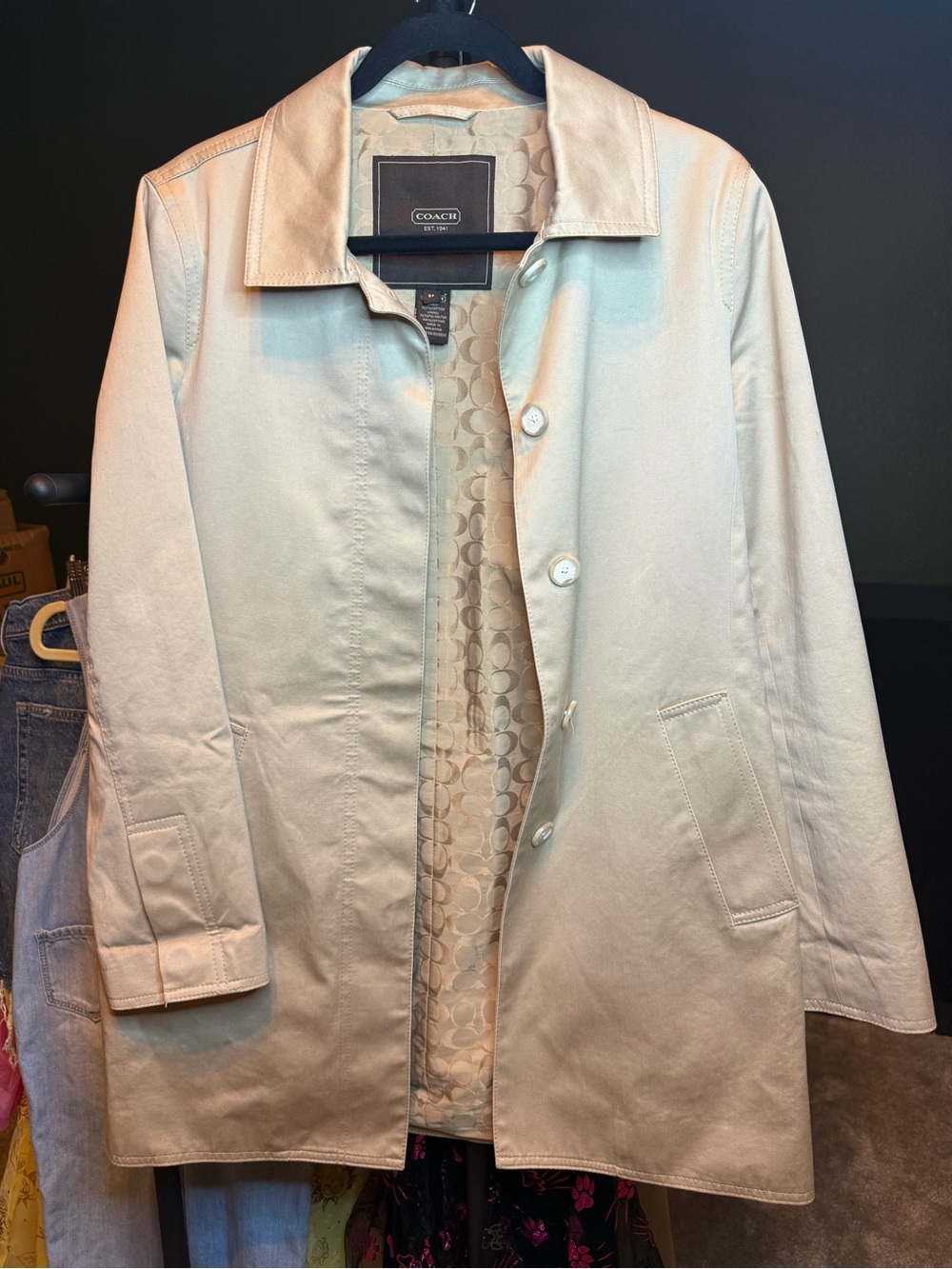 Coach Women's Cream Single-Breasted Trench Coat Size M